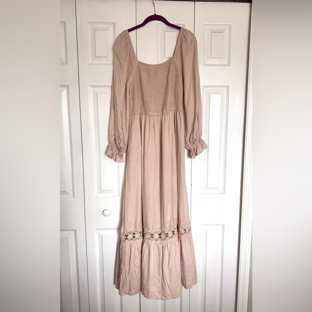 ZESICA Women's Long Sleeve Square Neck Smocked High Waist Flowy Maxi Dress